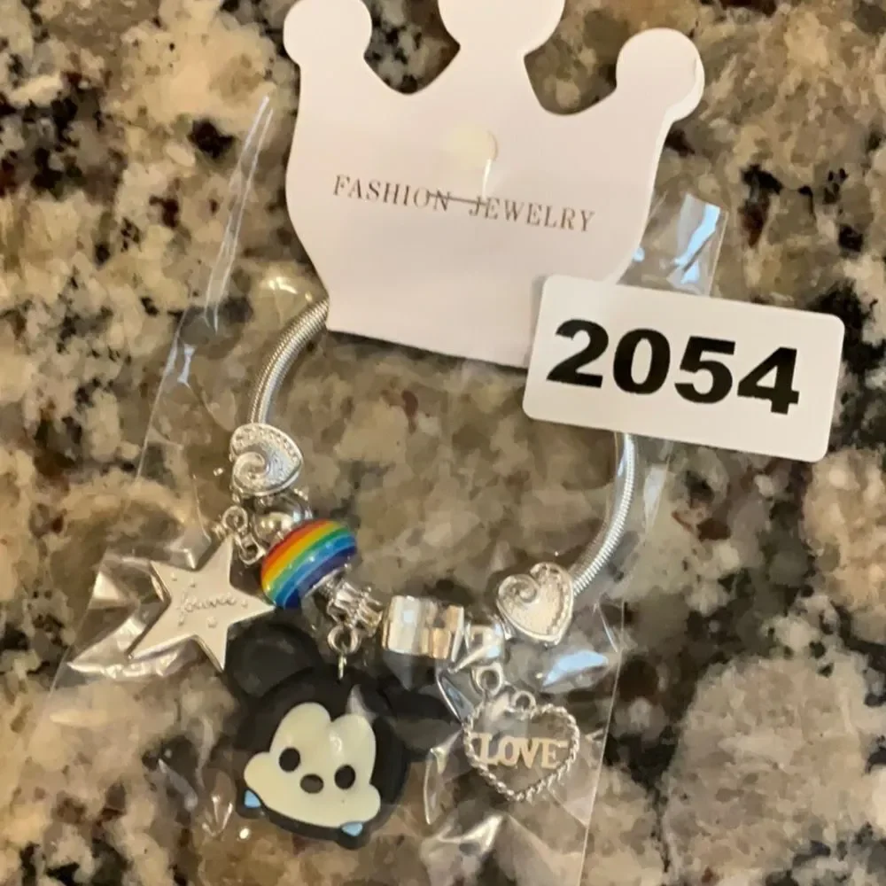 2054 Micky Mouse Silver Kids Stretchy Charm Bracelet